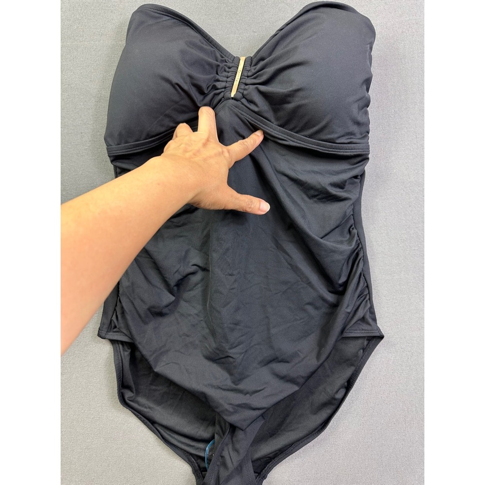 Calvin Klein Women Black Bandeau Ruched One Piece Swimsuit CG5MS002 Size‎ 14